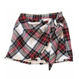Judith March Plaid Flannel Tie Raw Edge Mini Skirt